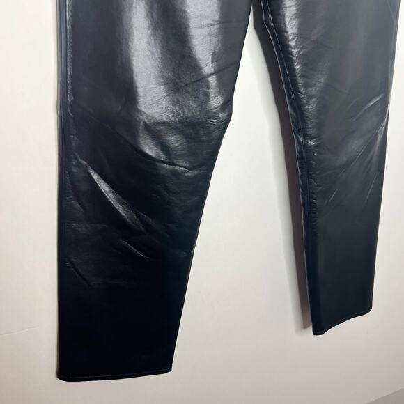 AGOLDE 90`s Pinch Waist Recycled Leather Straight Leg Black Womens Size 28 - Picture 8 of 16